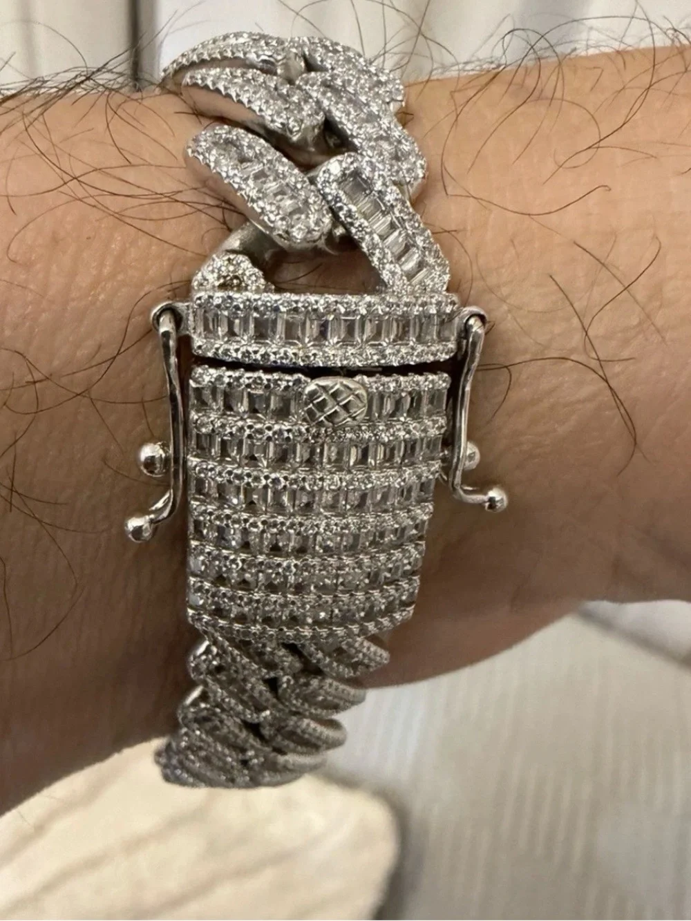 Men's 925 Sterling Silver Baguette Cuban Link Bracelet Iced Out CZ 15.4mm 8